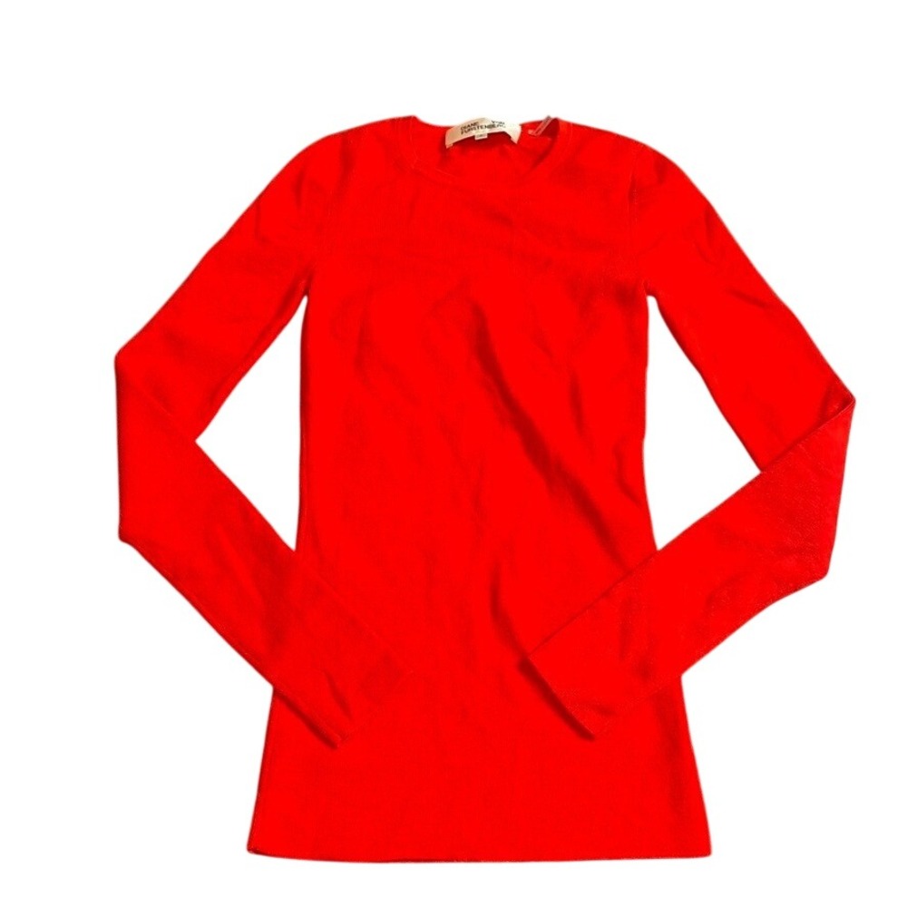 Diane von Furstenberg Red Long Sleeve Cutout‎ Knit Top Size Small